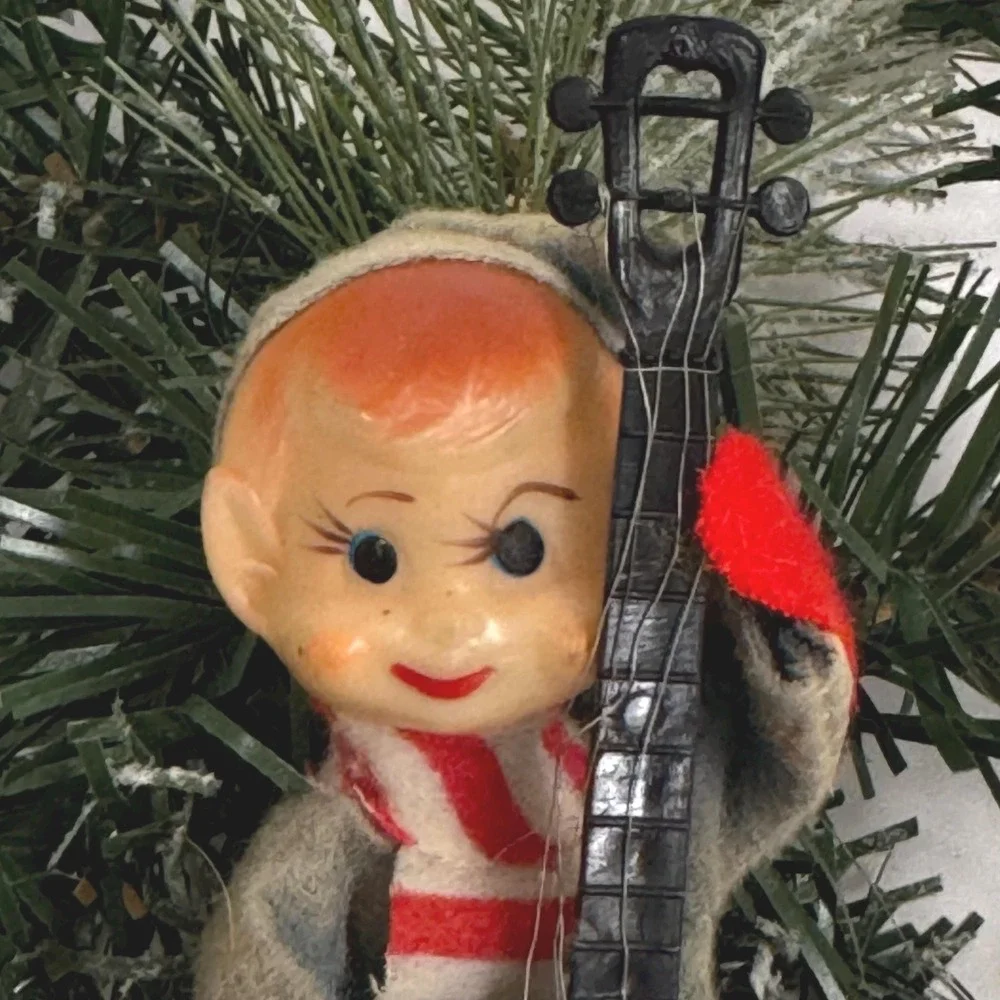 Vintage Knee Hugger Elf: Banjo Playing Christmas Pixie Decor